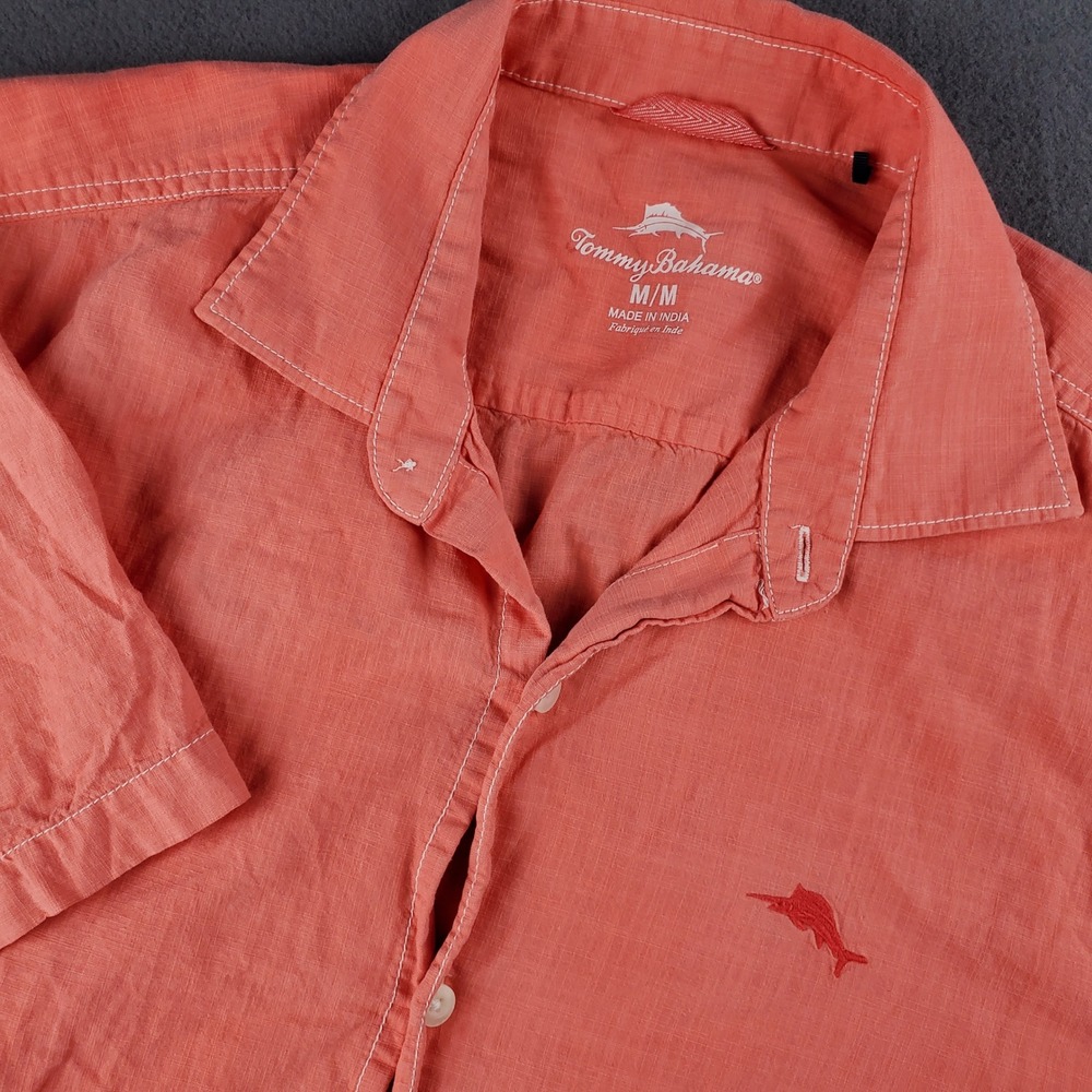 Tommy Bahama cotton Shirt Coral Short Sleeve‎ Button Up Casual Size M